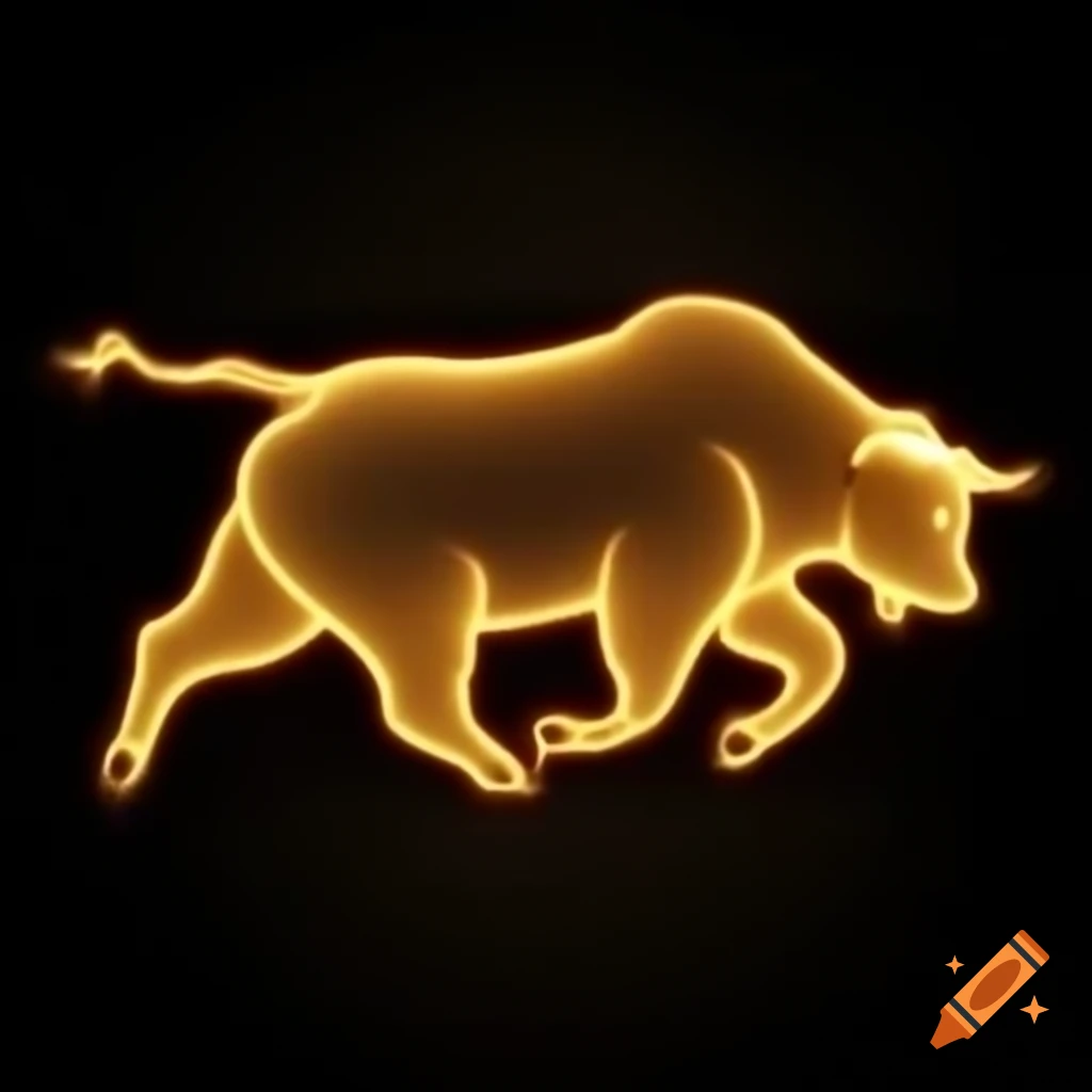 Glowing bear and bull silhouettes on black background