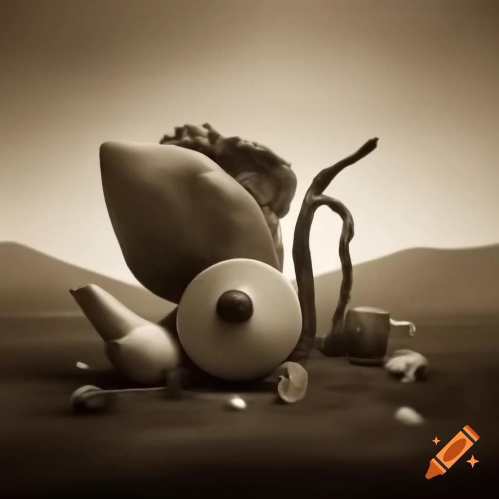 Surrealist sepia landscape with strange textured objects