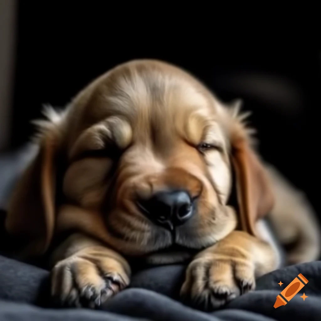 Realistic and detailed image of a sleepy puppy wearing a nightcap