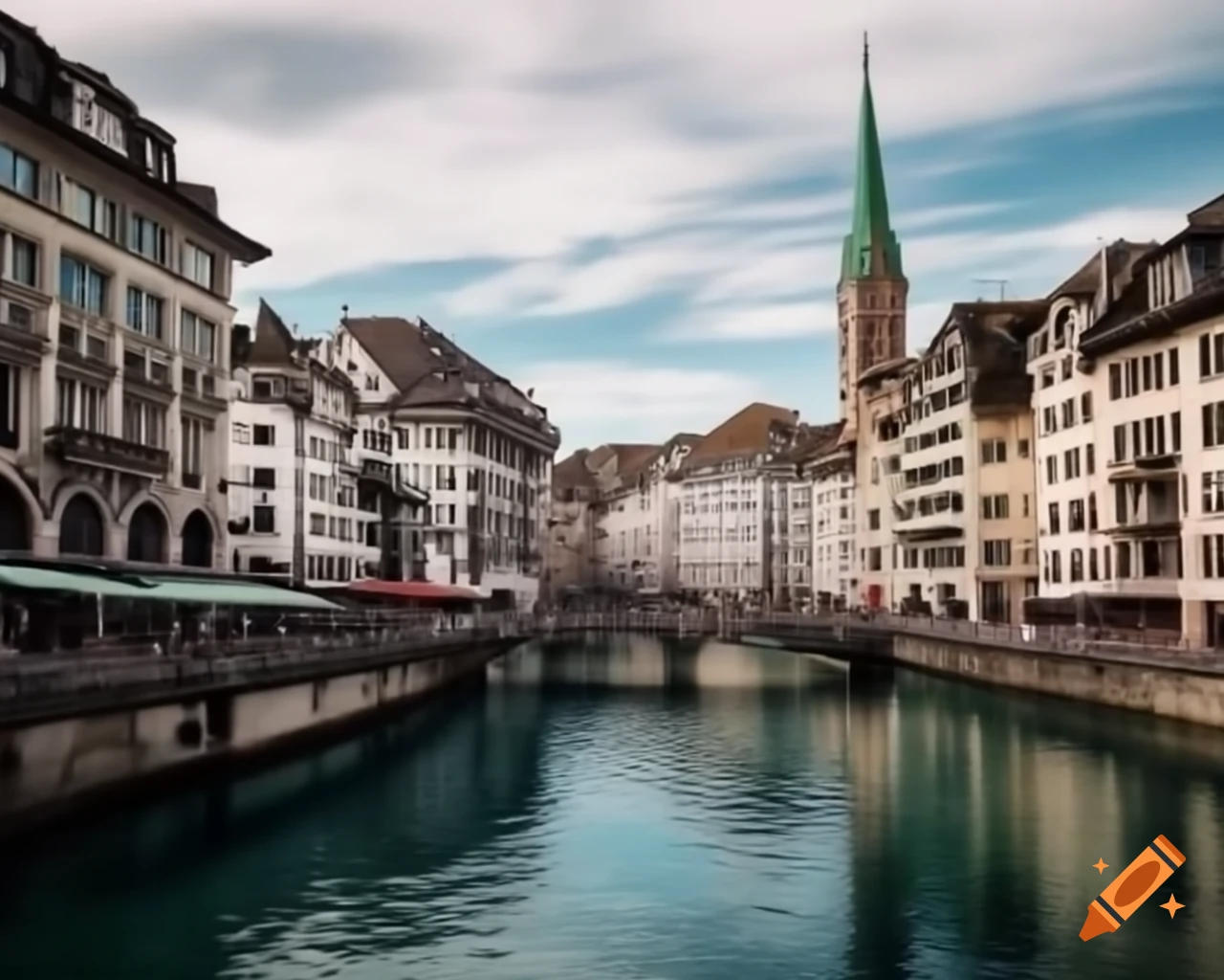 Zurich Switzerland historic buildings along Limmat River with Grossmünster church