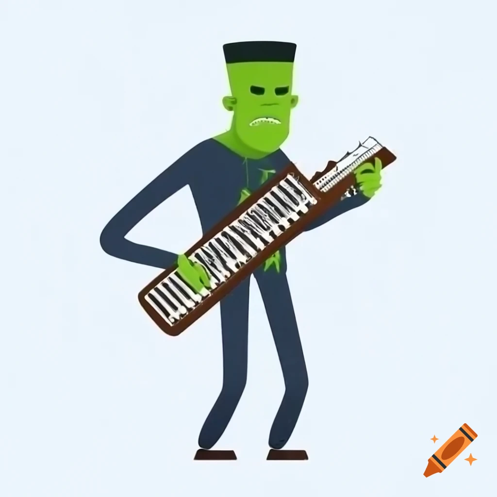 Frankenstein character playing keytar instrument