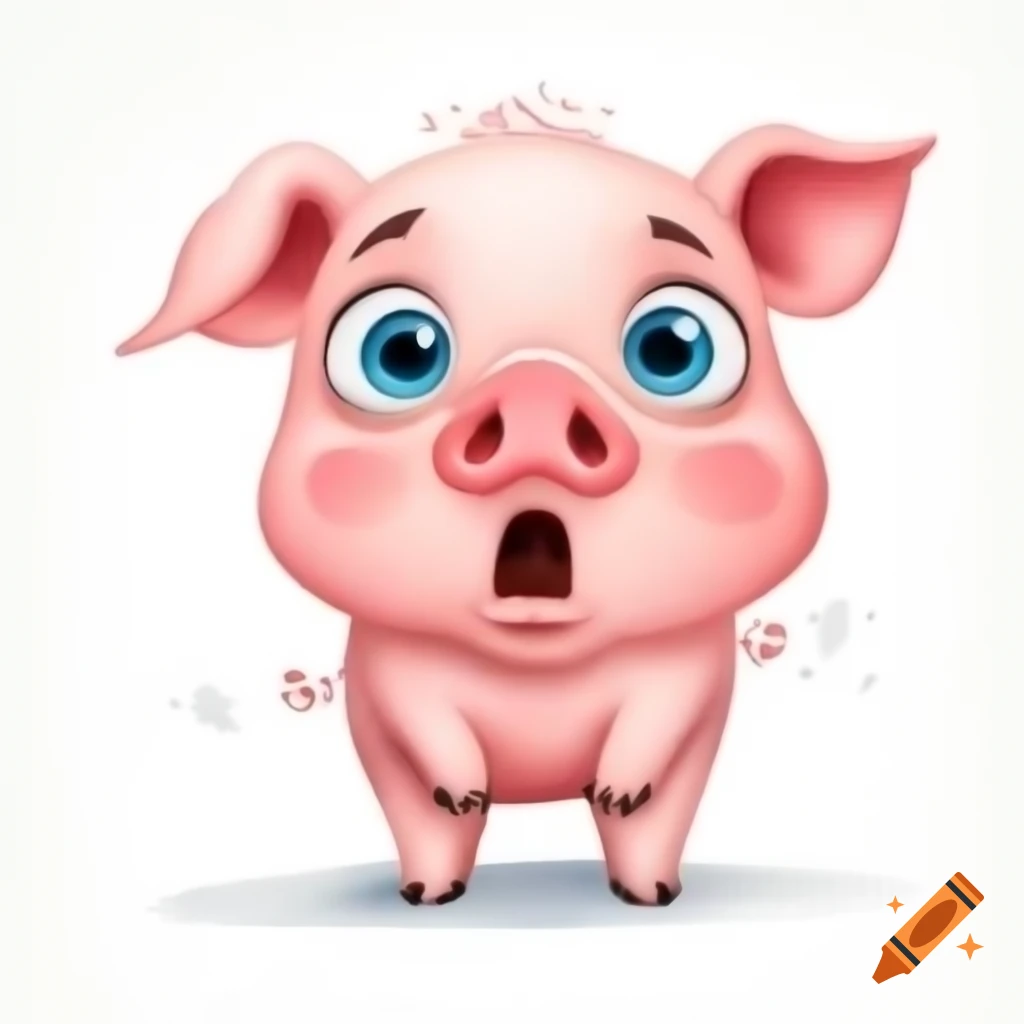 Cartoon scared pig on white background, watercolor style