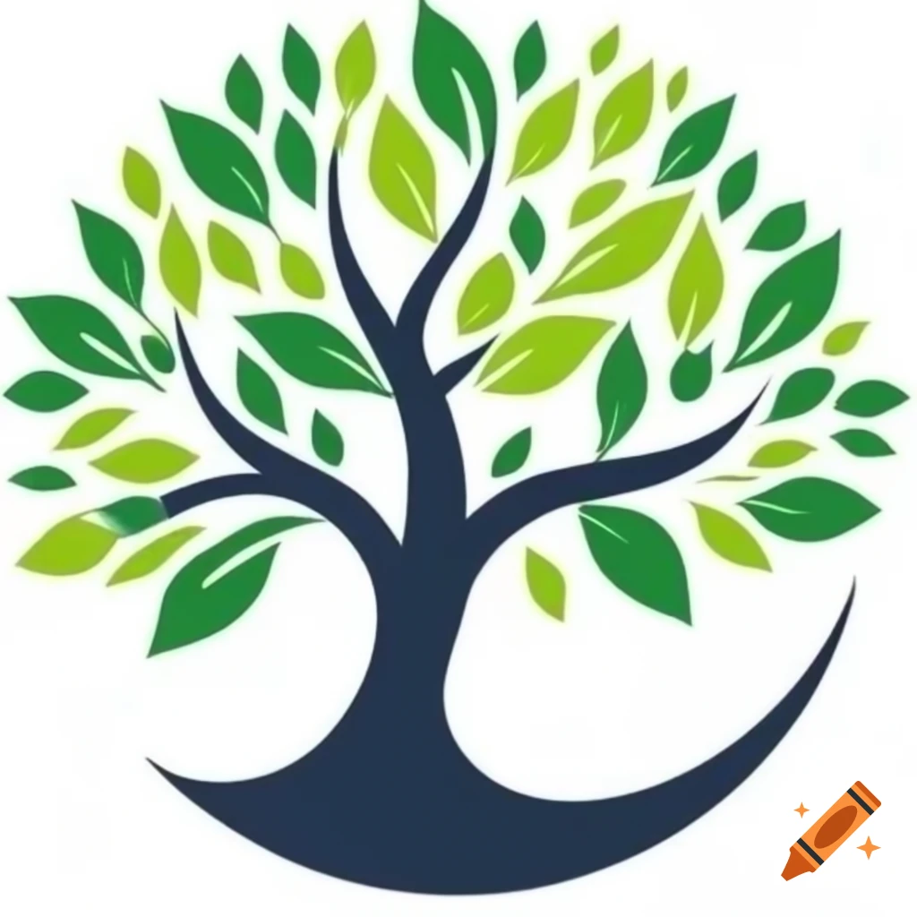 Yin yang symbol integrated with tree logo featuring green leaves