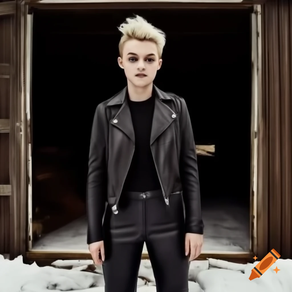 Close-up of punk rocker with mohawk hairstyle in black leather outfit