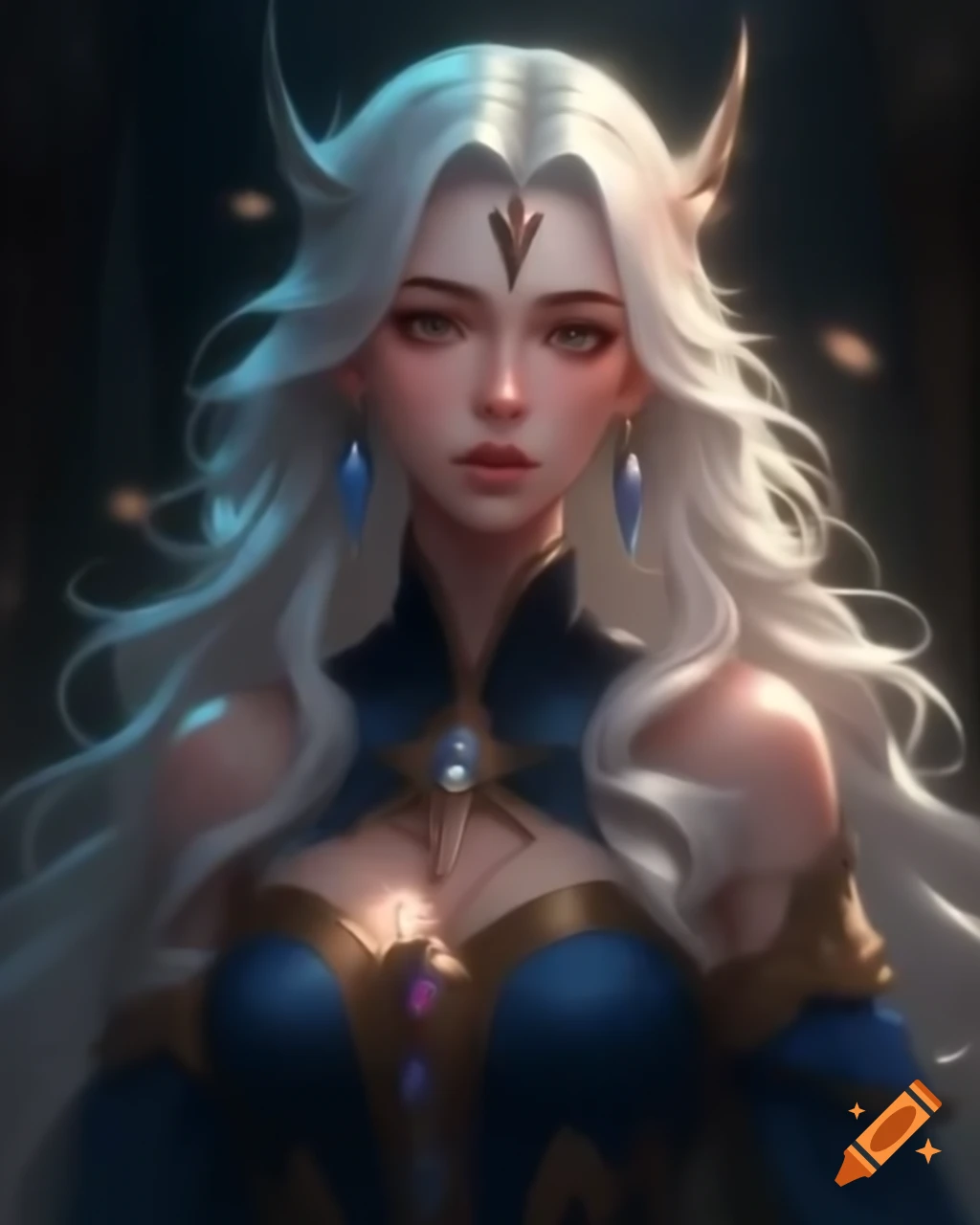 Beautiful duchess with white long hair in elegant dress, digital fantasy art
