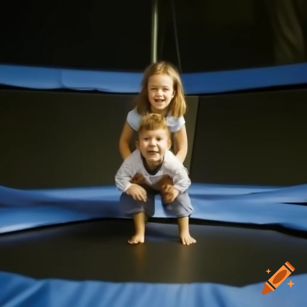Girl playfully holding boy down in trampoline house