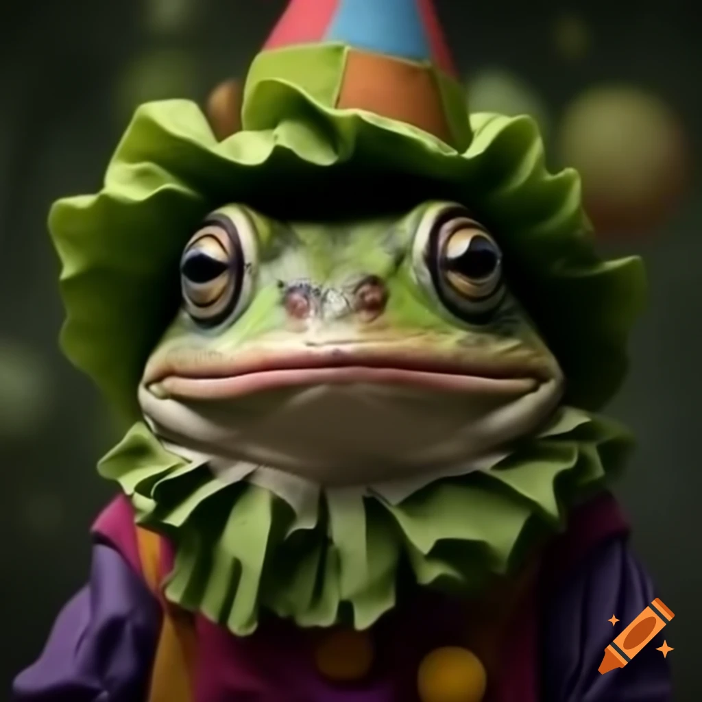 Chunky frog wearing clown costume