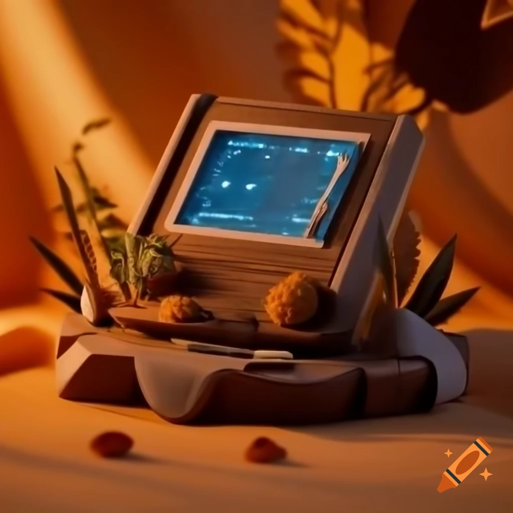 Cozy organic solarpunk e-reader with nature-inspired design elements