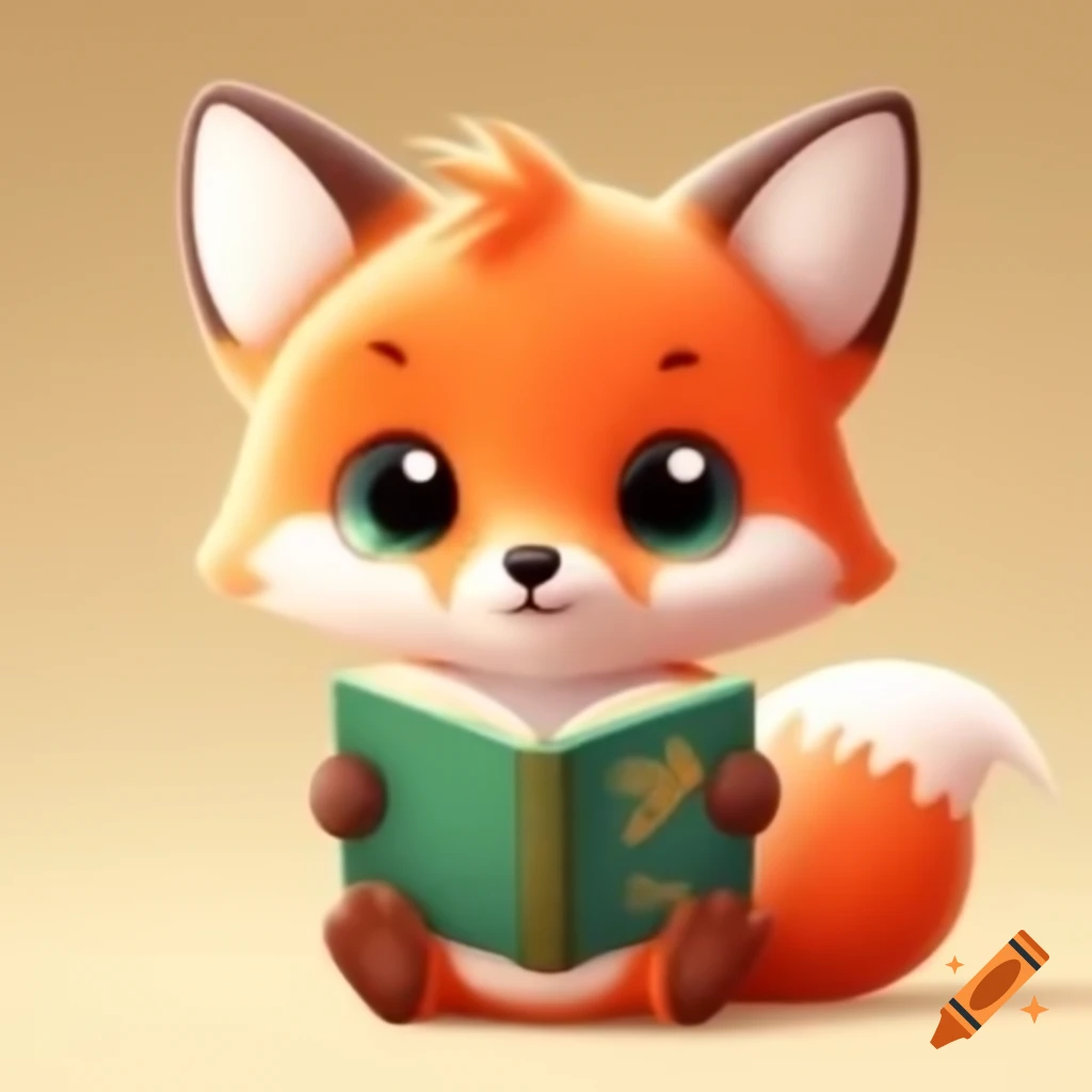 Chibi style cute fox reading a book