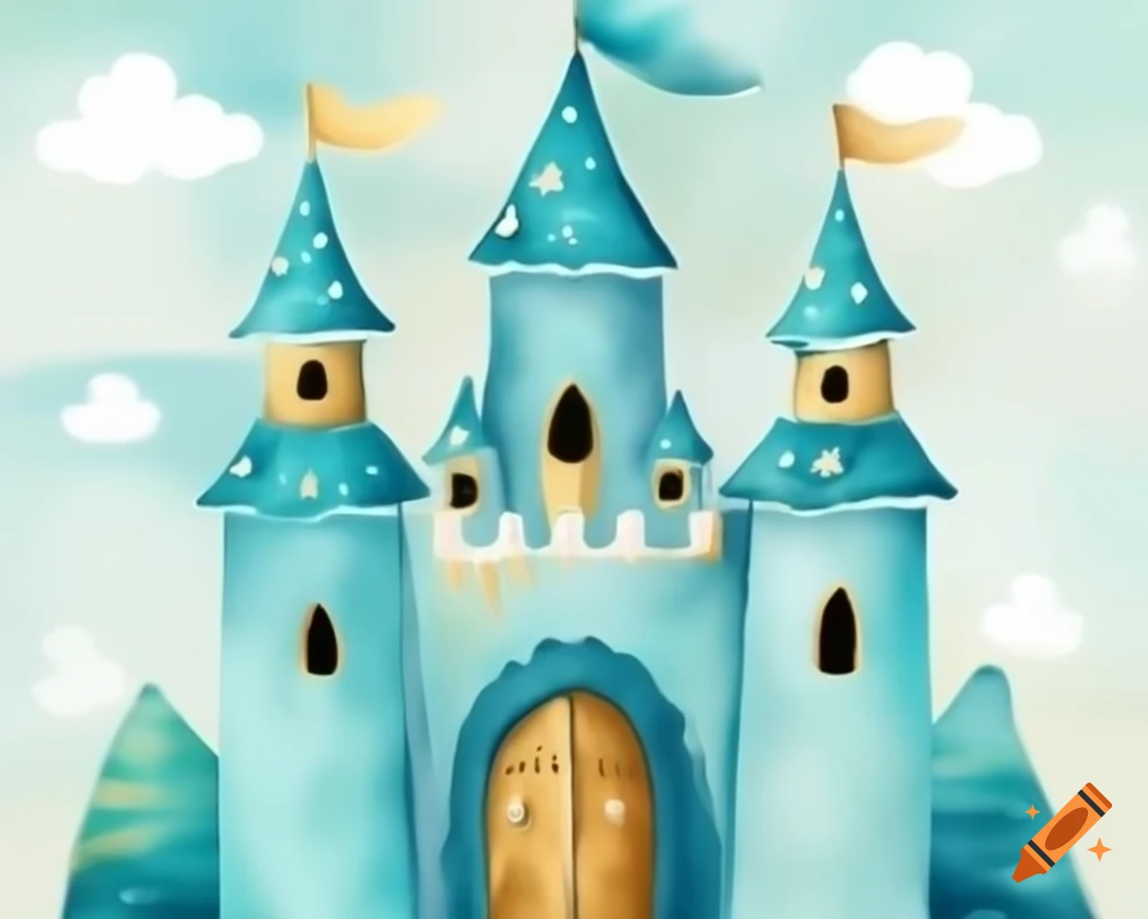 watercolor-fairy-castle-in-aqua-white-and-gold-storybook-style-on-craiyon