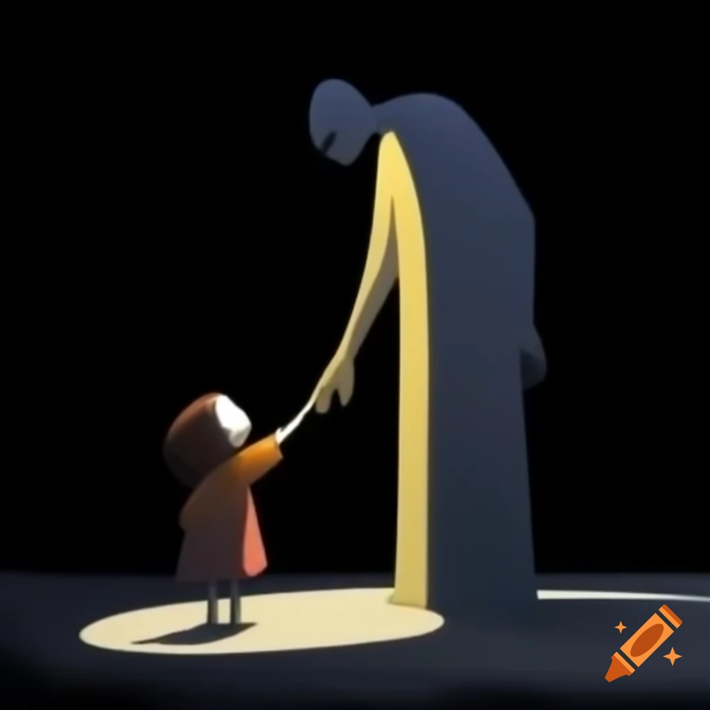 Tall shadowy skeleton figure looming over scared child