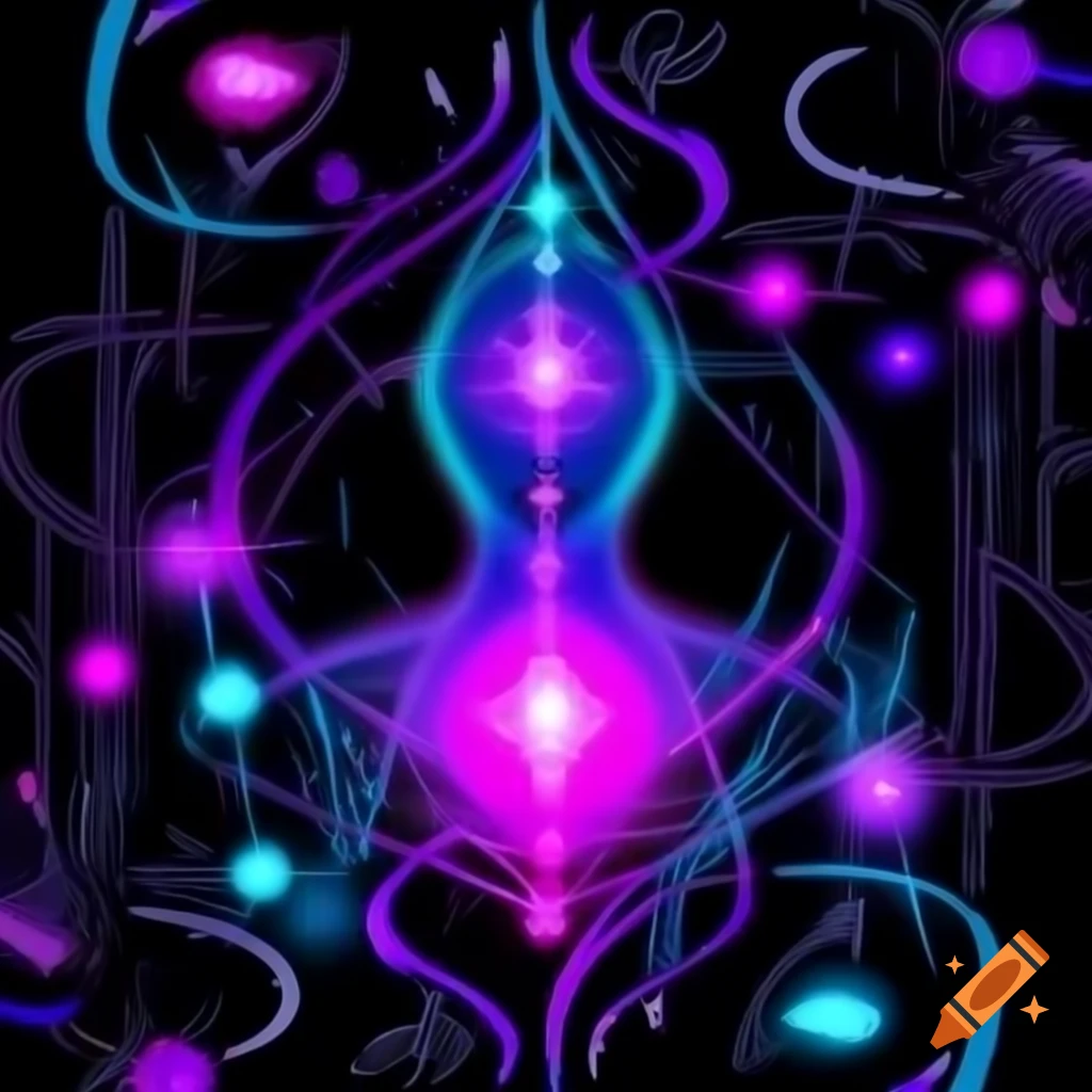 Mindmap illustration of self-care tips with dark magical elements in black, blue, purple, and pink colors