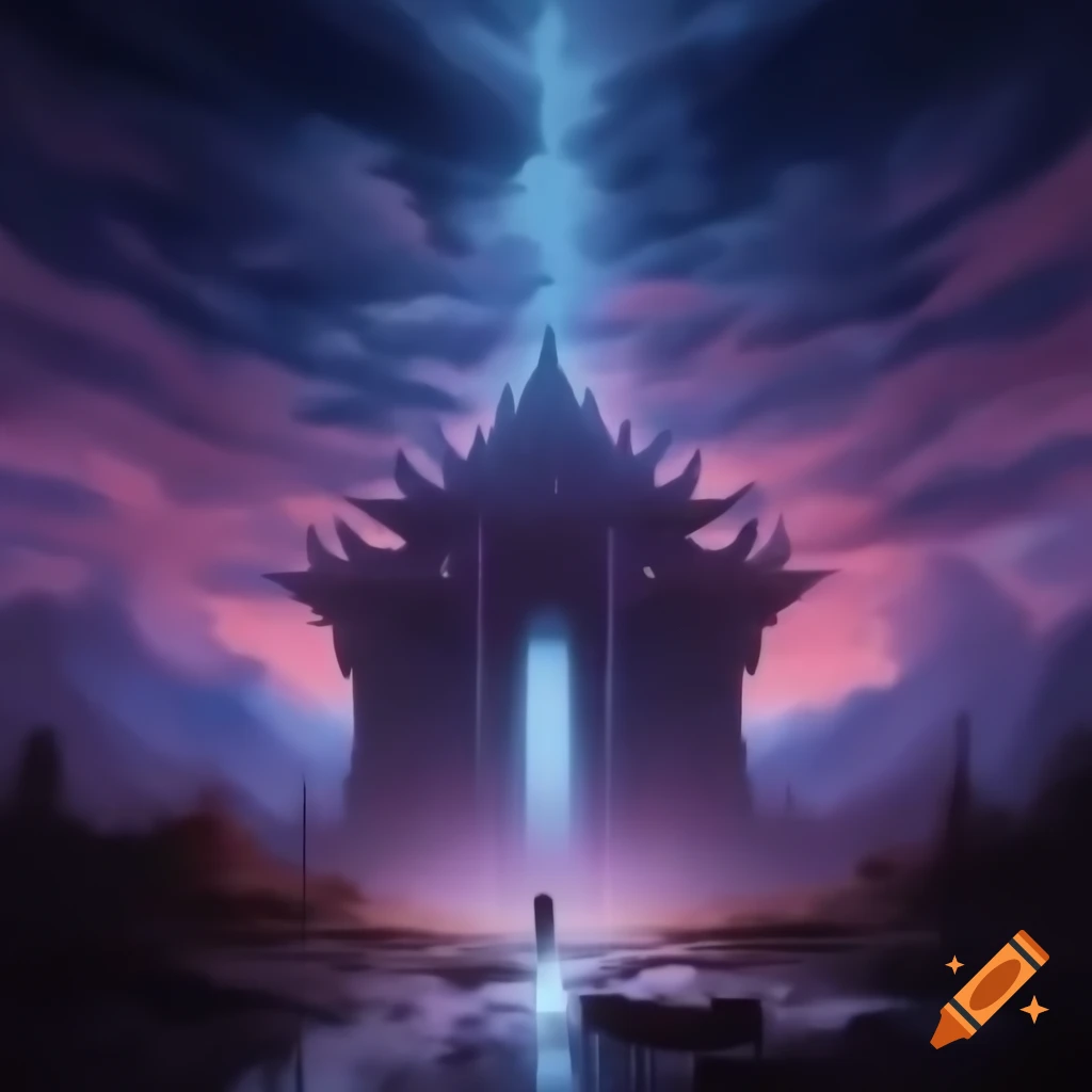 Intense pastel painting of surreal temple with caustic lighting