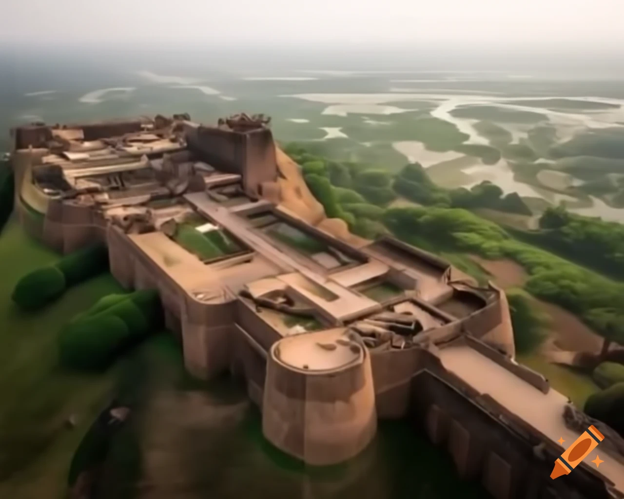 Aerial view of ancient fortified city of Sisupalgarh with rectangular stone walls from 3rd century BCE
