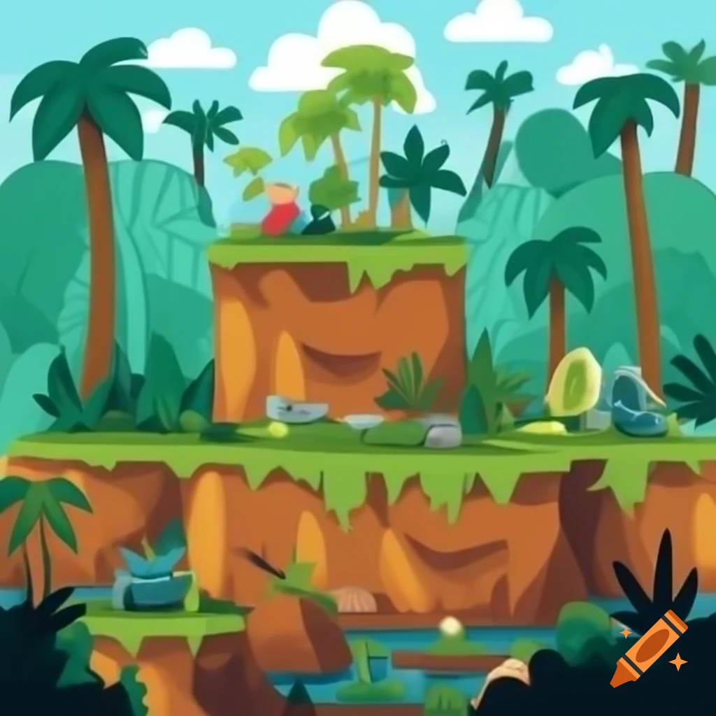 Retro jungle platform game scene