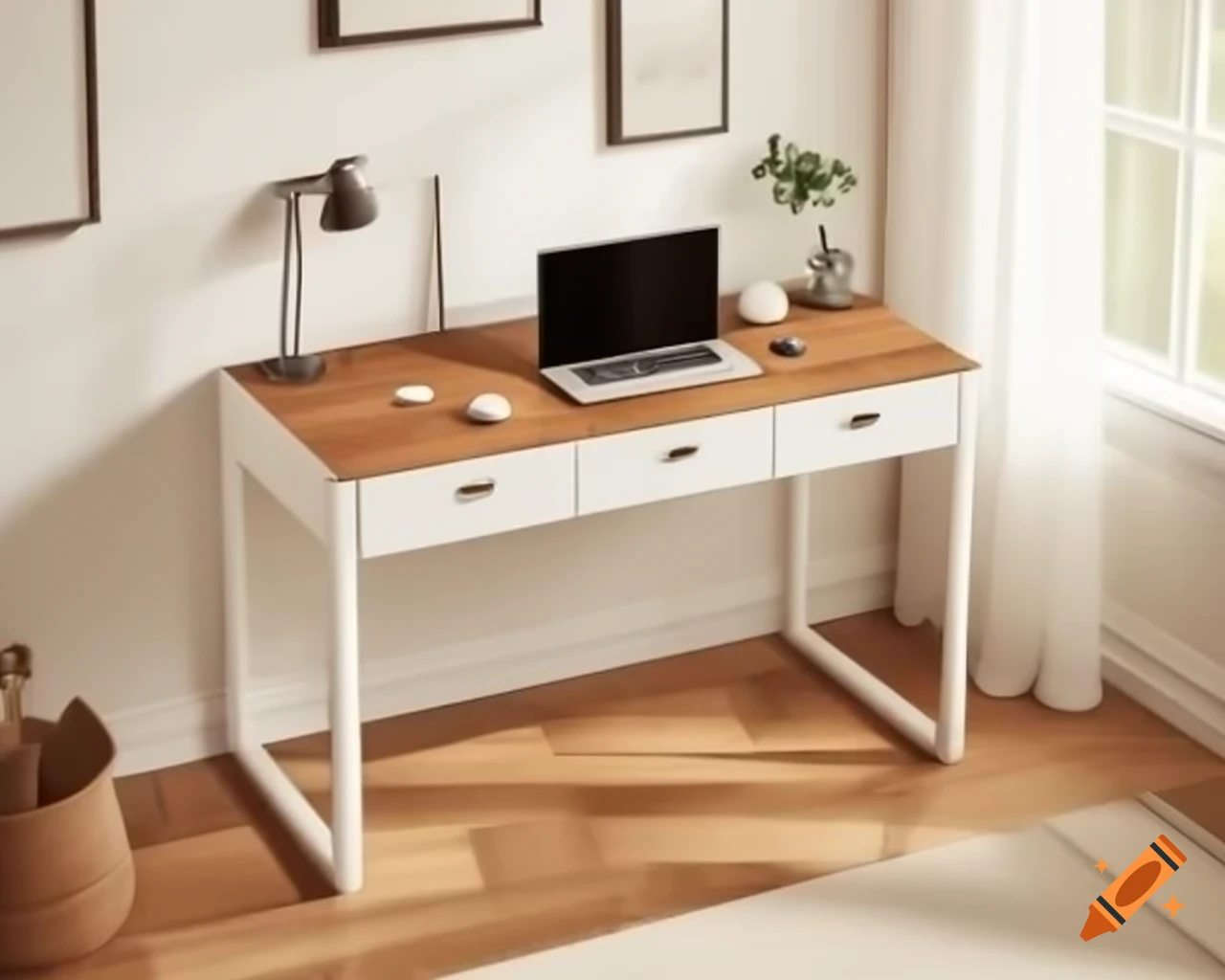 White wood drawer on tan brown wood table surface