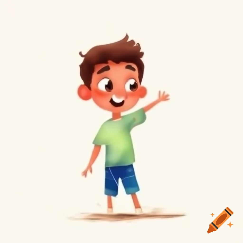 Cartoon boy posing on white background, watercolor style
