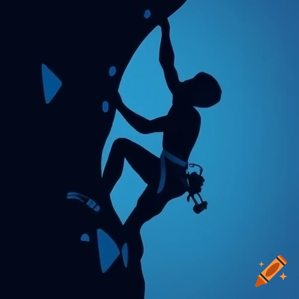 Silhouette of rock climbing in dark cyan tones