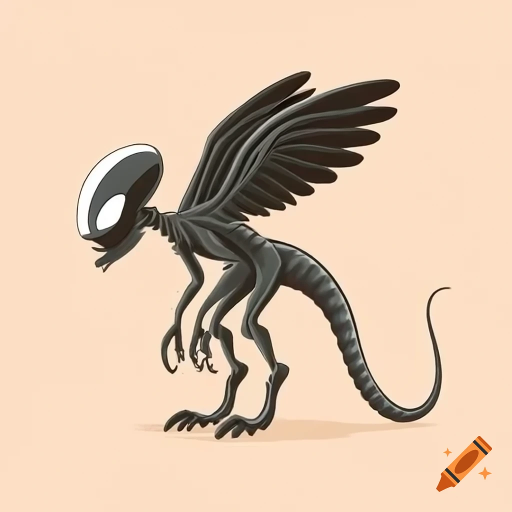 Xenomorph creature with feather wings