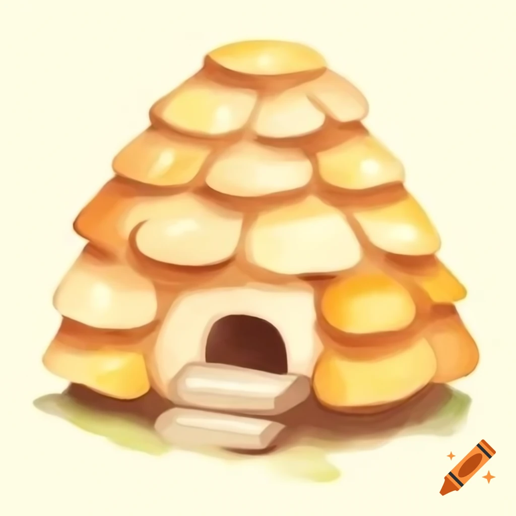 Watercolor beehive in warm yellow and brown storybook style
