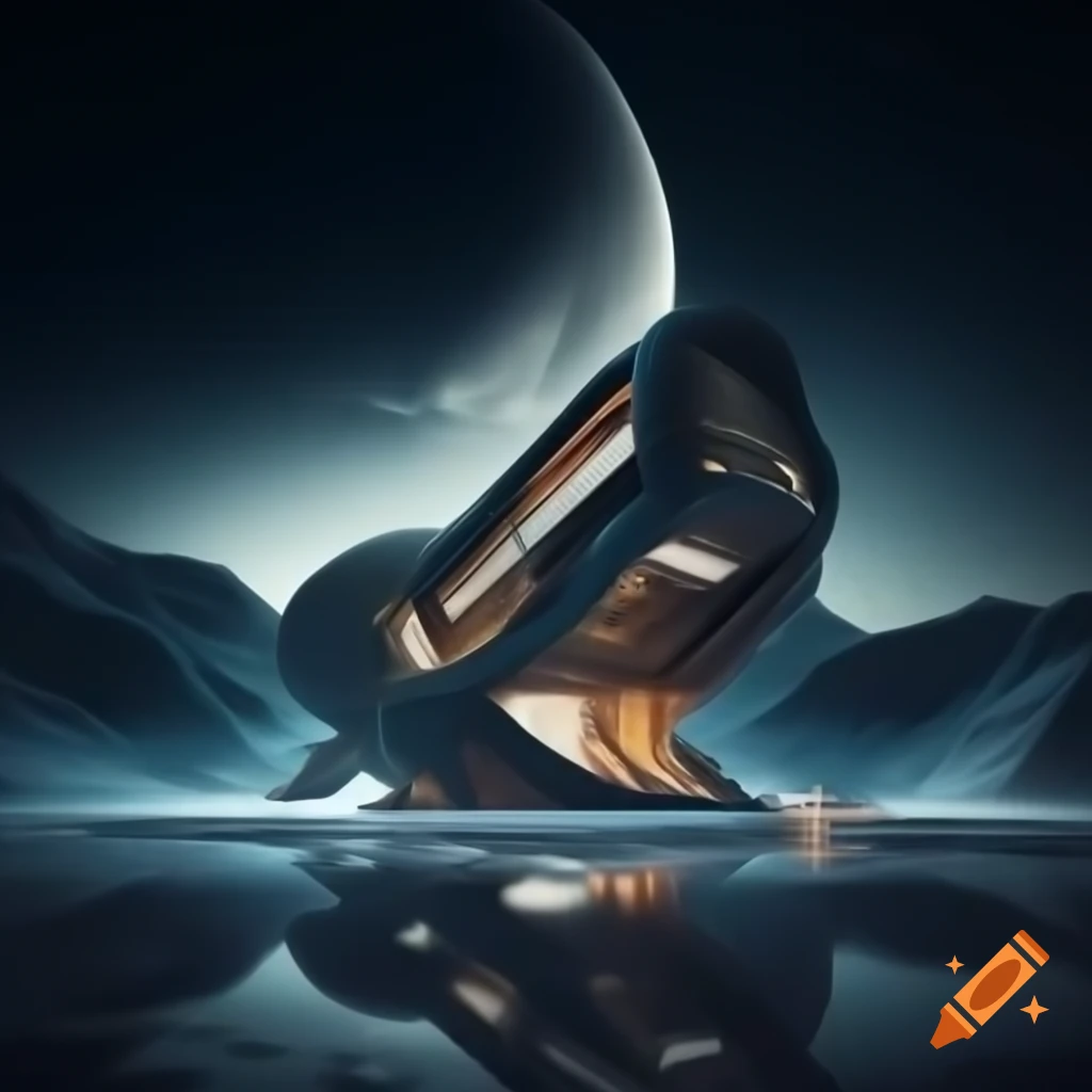 Futuristic architecture house on Titan with icy terrain and methane lakes