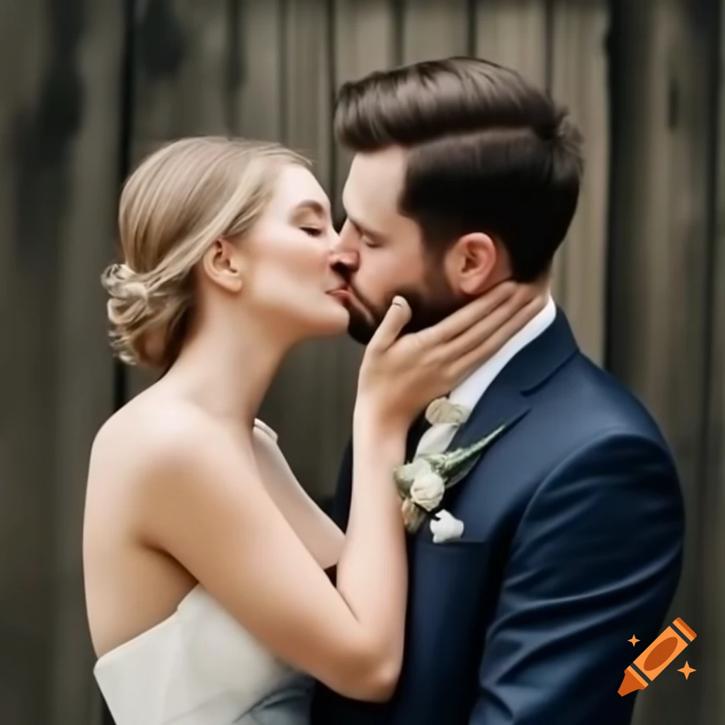 Bride and groom sharing a kiss in realistic 4K