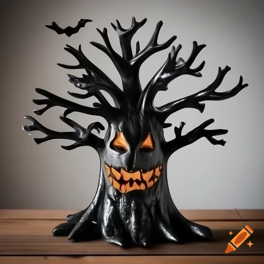 Ceramic spooky tree with a spooky face design
