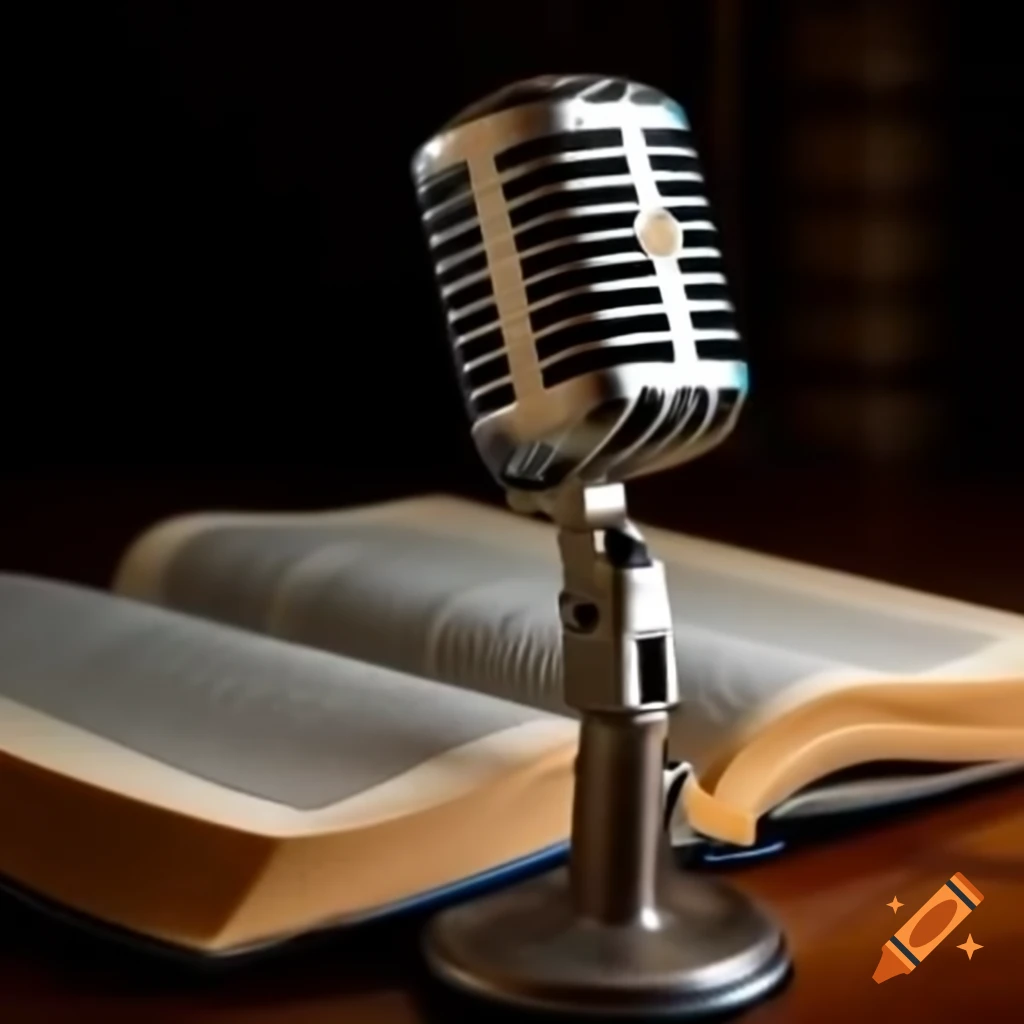Book beside vintage microphone