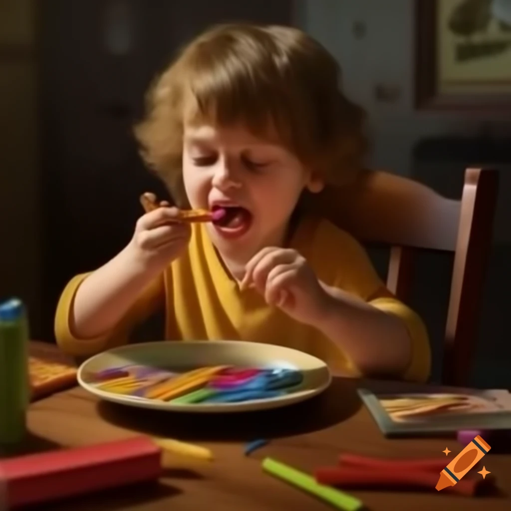 Child engaging with crayons in a playful manner
