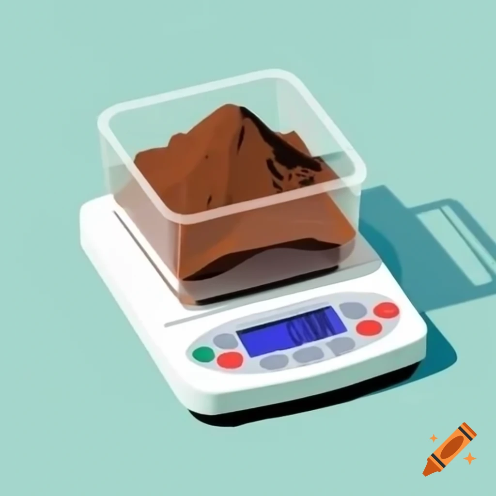 Soil sample in container on electronic weighing scale