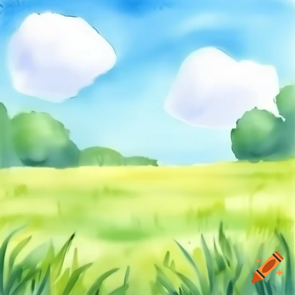 Cartoony watercolor of an open field