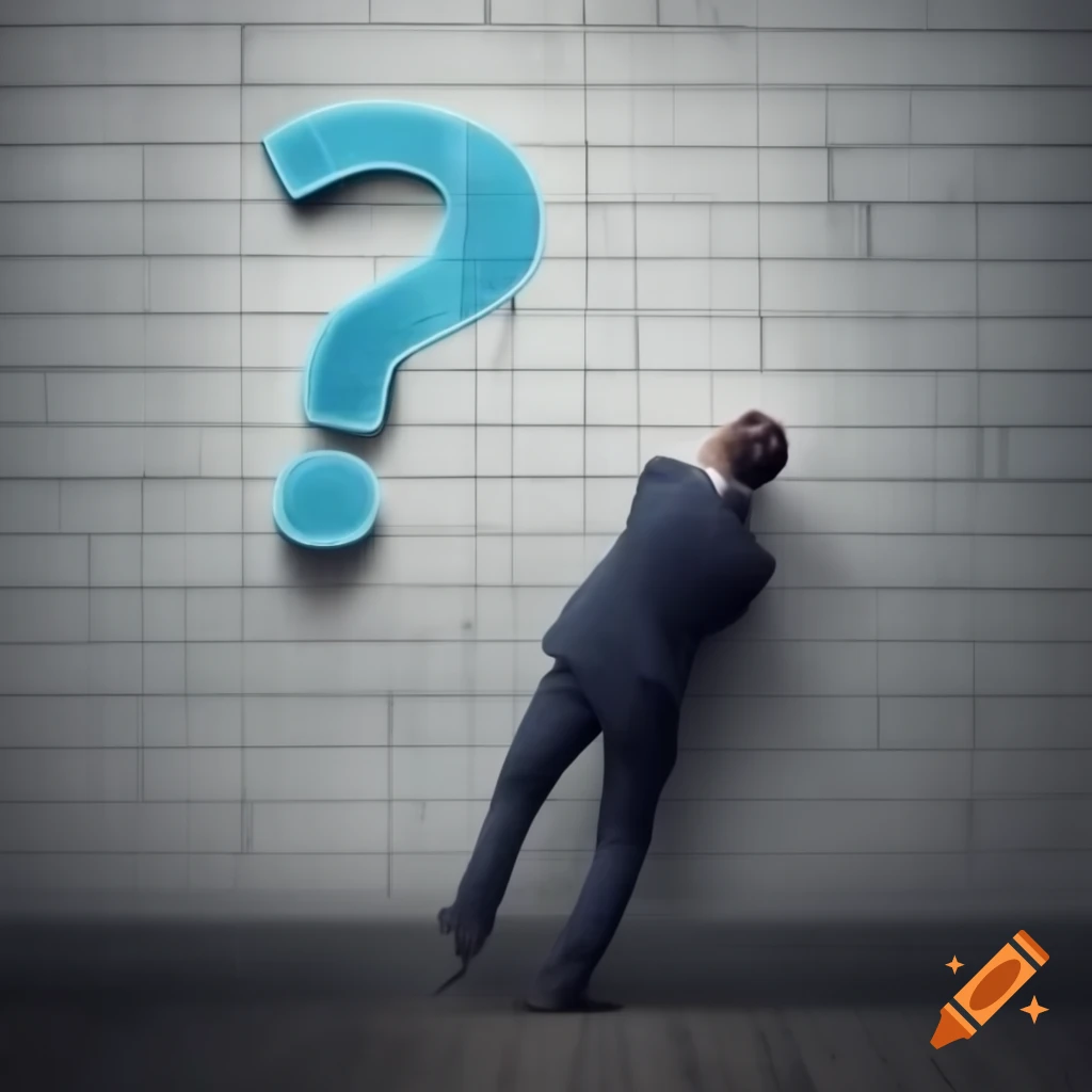 Pictogram of a man being crushed by a question mark