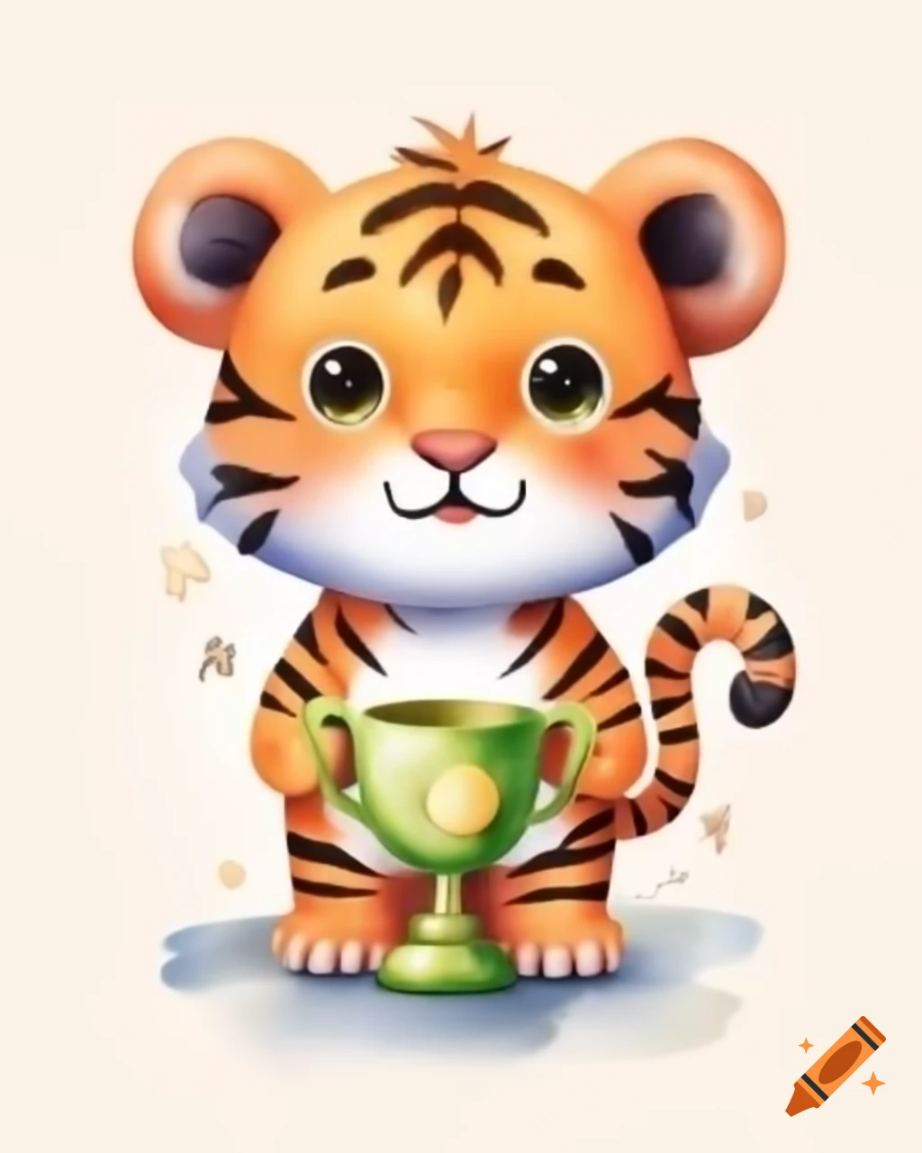 Cute tiger holding a trophy