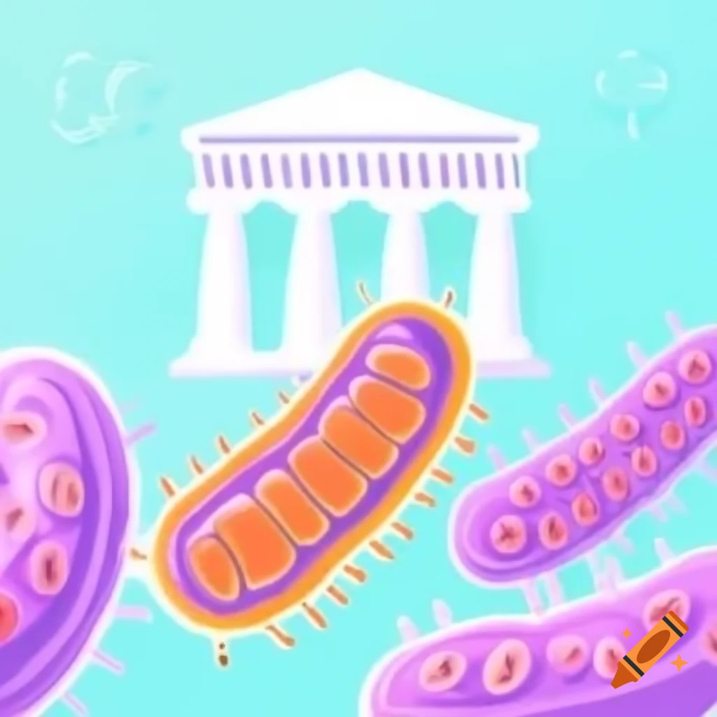 Mitochondrion with Greek white temple in pastel colors background