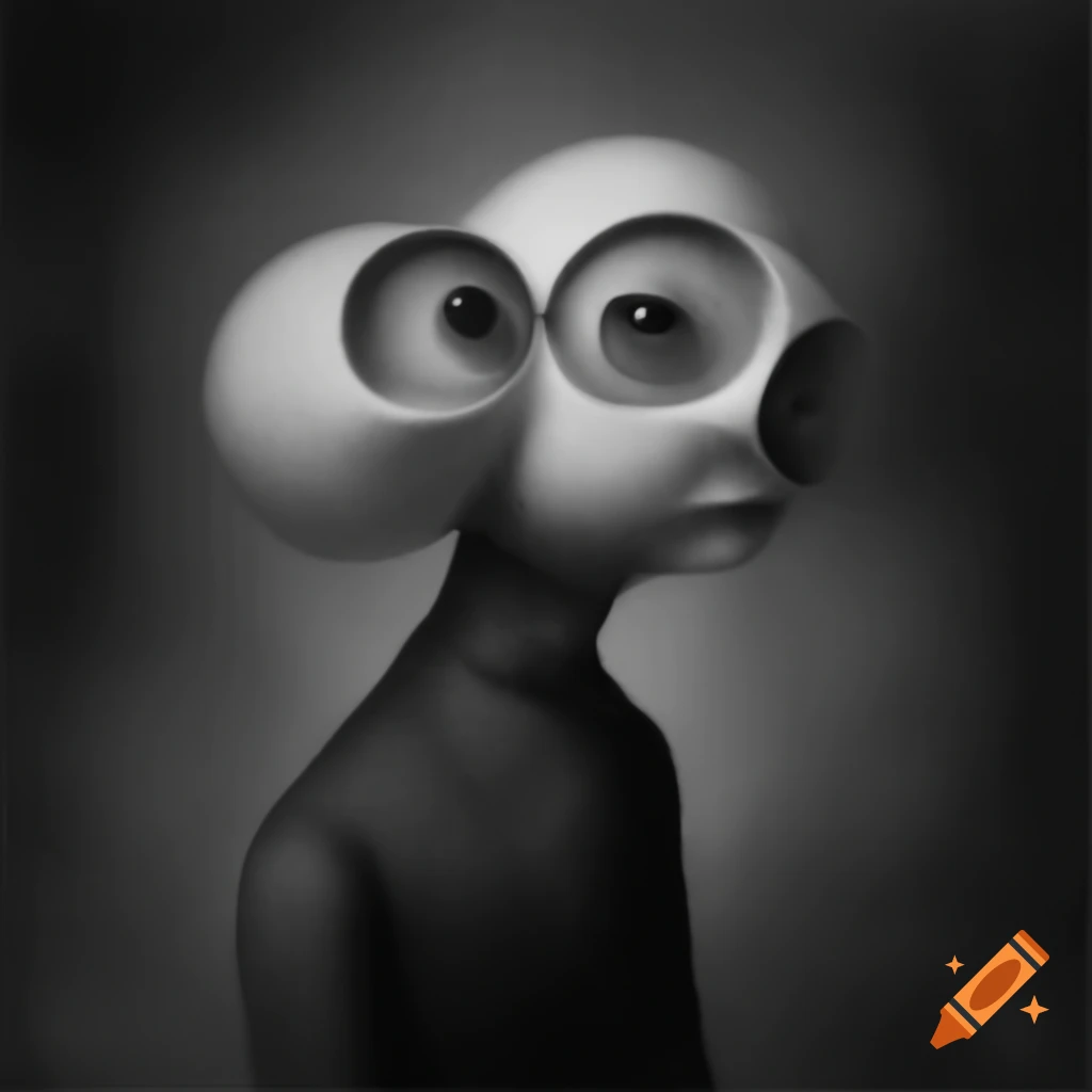 Surrealist artwork in monochrome
