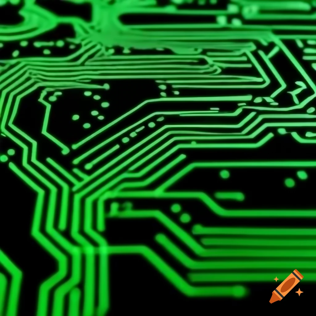 Close-up of green circuit board highlighting electronic traces