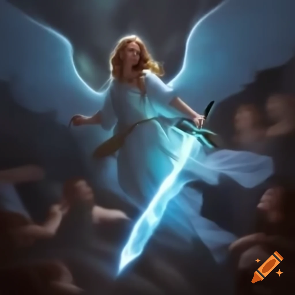 Giant angel wielding ice greatsword in a fantasy setting, inspired by Magic: The Gathering