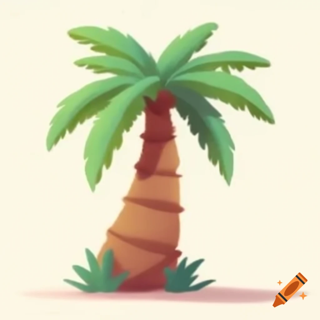 Cartoon style small fat palm tree with many leaves