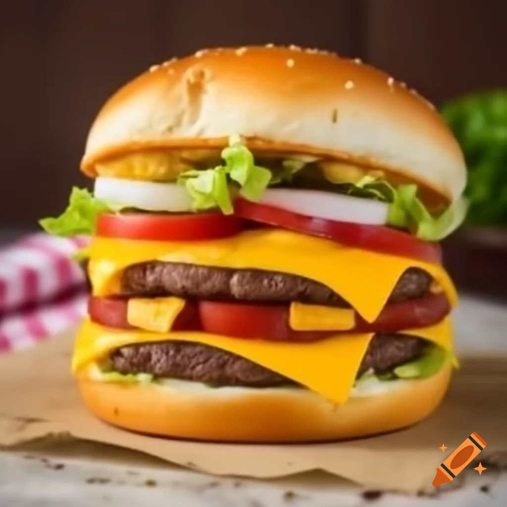 Delicious hamburger stacked with fresh ingredients