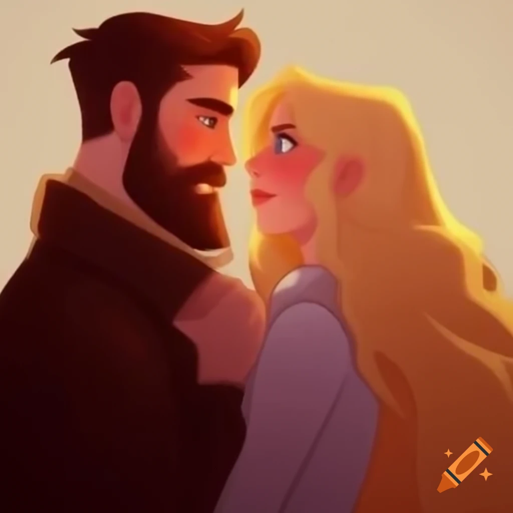 Couple in love, a bearded man and a tall blonde woman