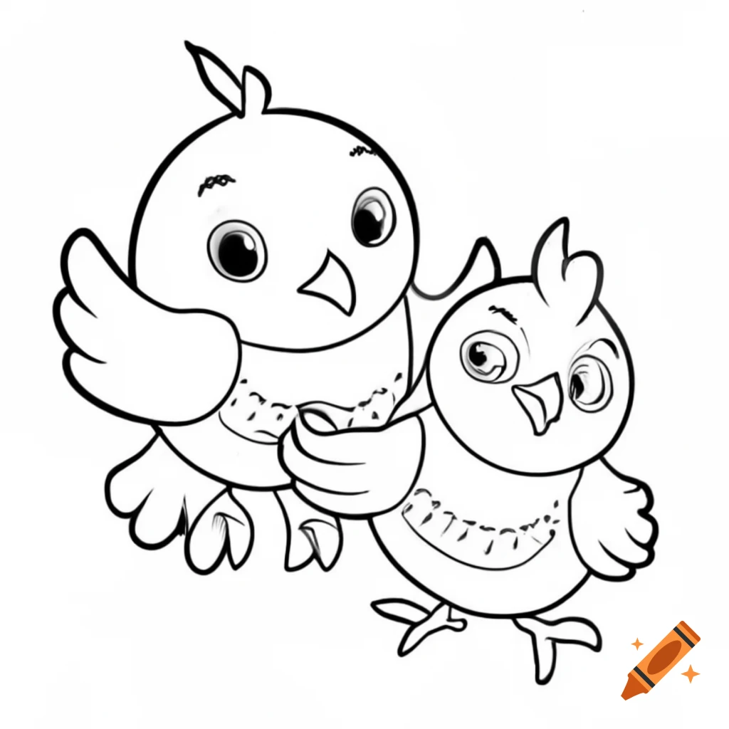 Black and white coloring picture of birds on white background on craiyon