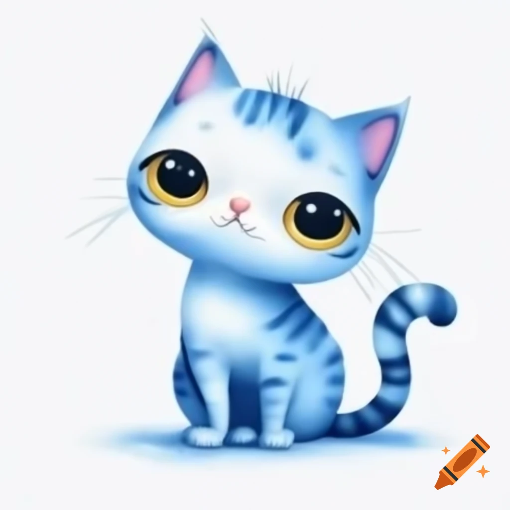 Cartoony cat illustration on white background in watercolor style