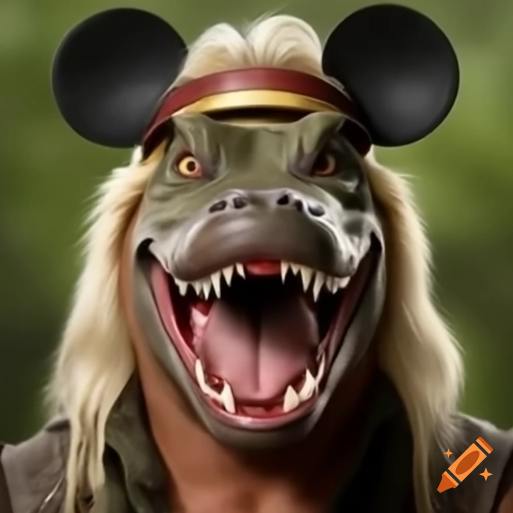 Dog the Bounty Hunter with alligator mouth and Mickey Mouse ears