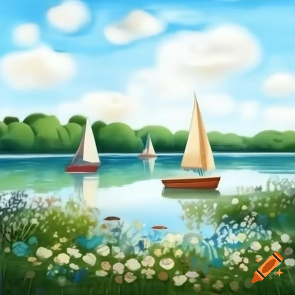 Willen Lake in summer with pedalos and sailing boats