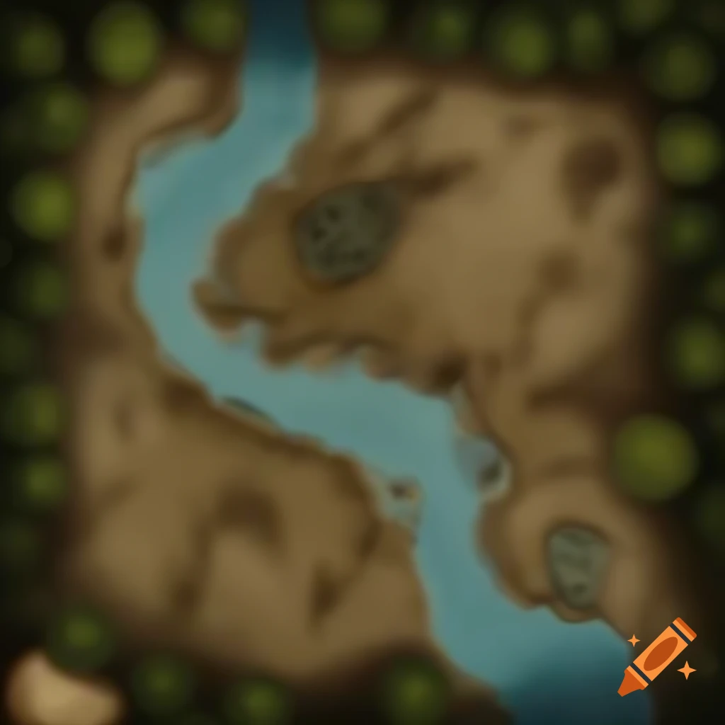 Medieval fantasy-style hand-drawn map featuring rivers and forests