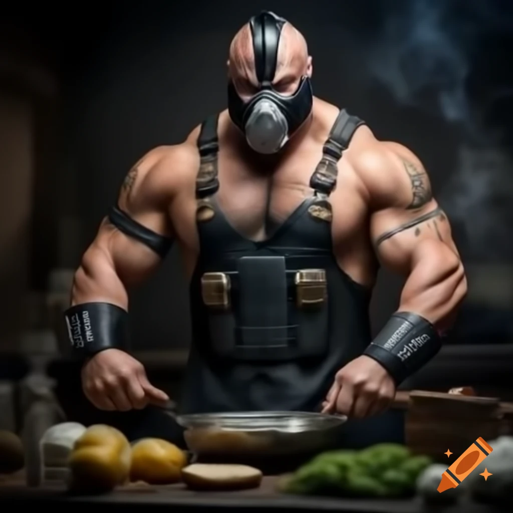 Bane from DC Comics hosting a realistic cooking show