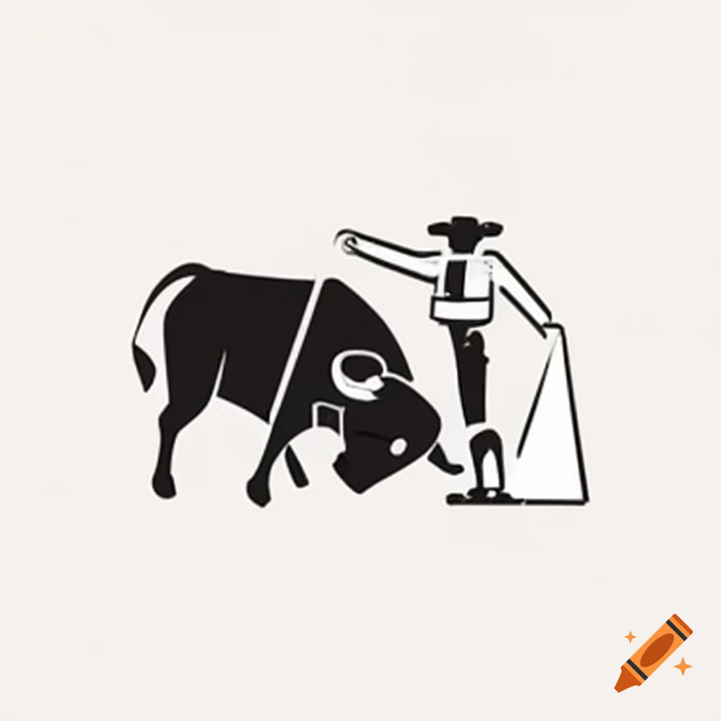 Monochrome pictogram of bullfighter in Picasso style