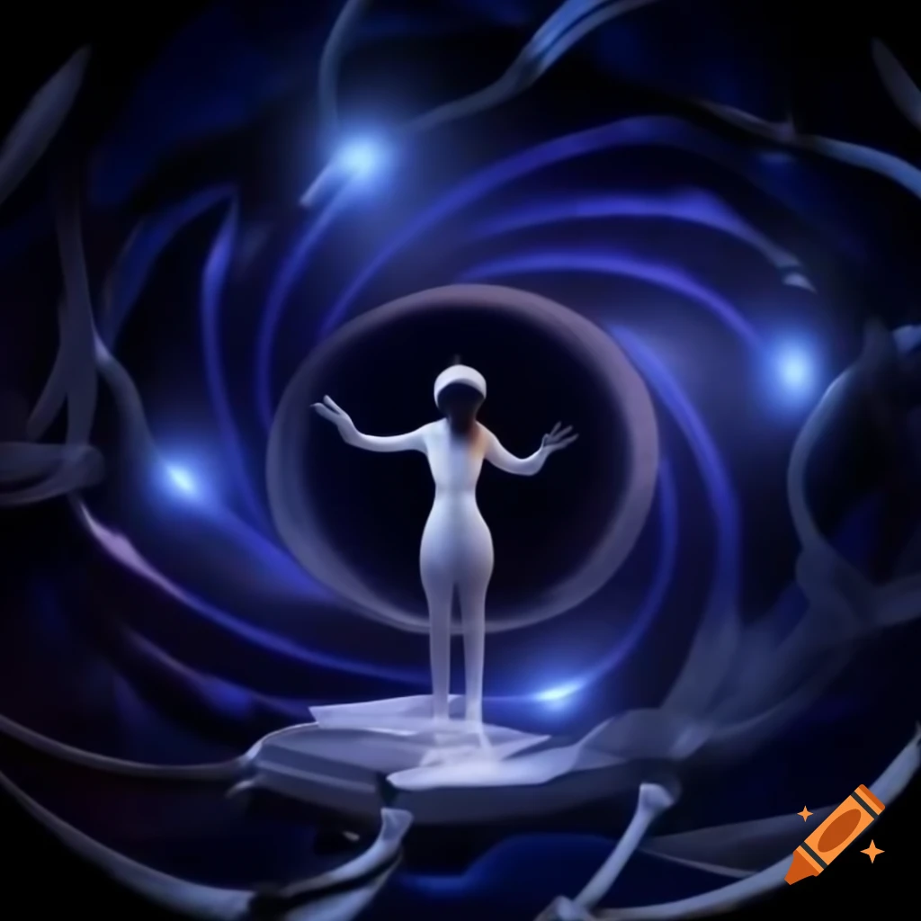 Cosmic surreal scene featuring Dream Weaver Joseph and Super Computer Deep Thought