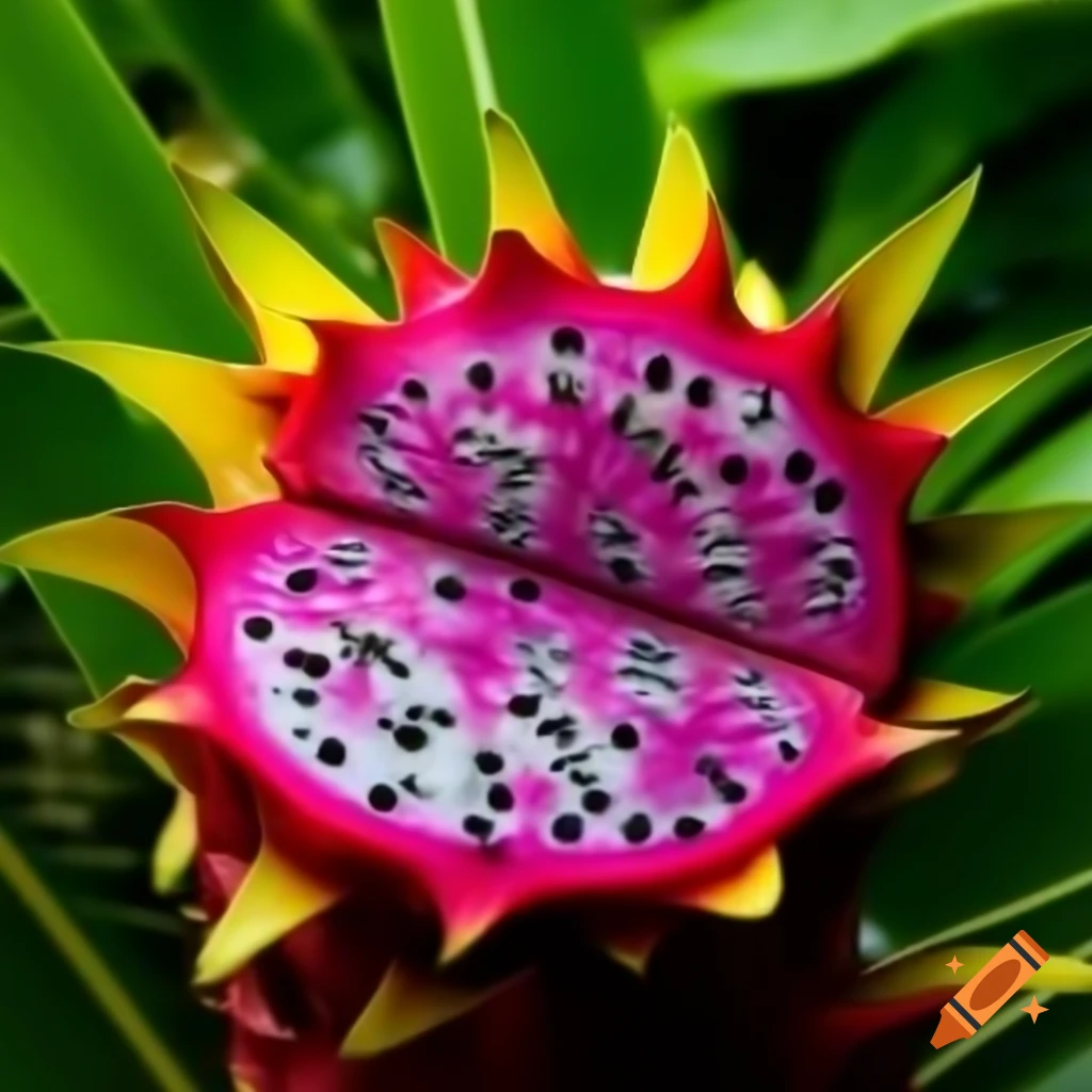 Fresh dragonfruit with vibrant pink skin and green scales