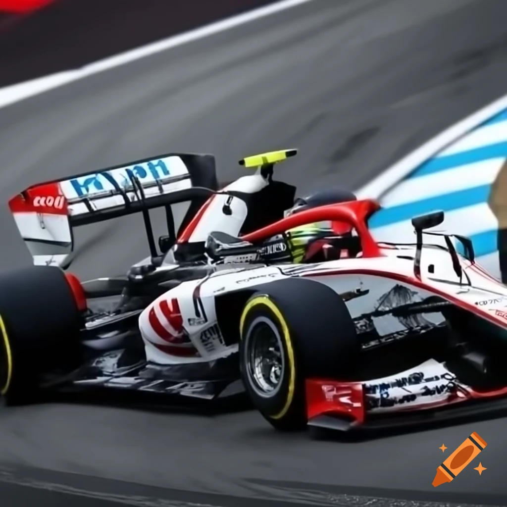 Black and white sketch of a Formula One car construction with scales and notes